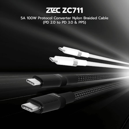 สายชาร์จ AI ZTEC ZC711 5A 100W สีขาว แปลงเทคโนโลยีชาร์จเร็ว PD2.0 เป็น PD3.0 และ PPS_1